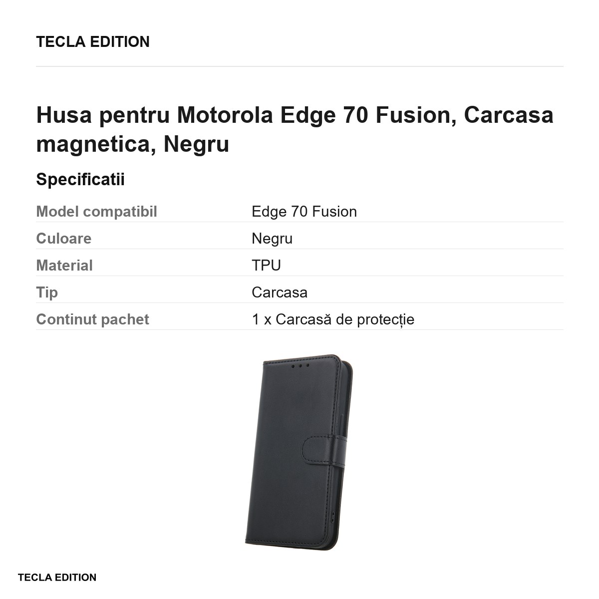 Husa Smart Classic Fusion pentru Motorola Edge 70 Fusion, tip carte cu inchidere magnetica, Negru [2]