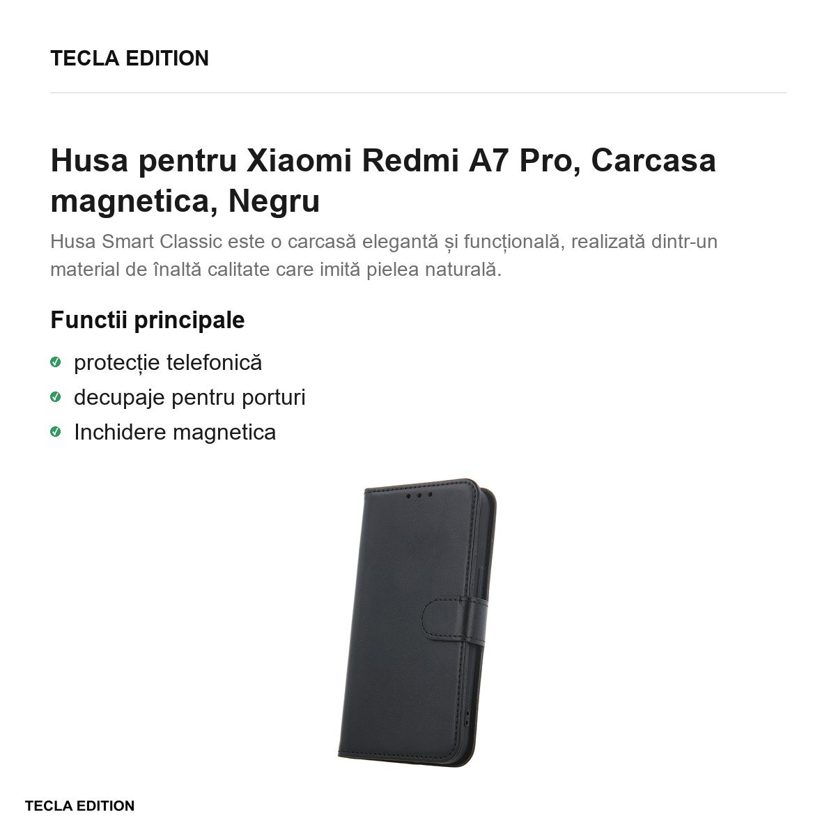 Husa Smart Classic pentru Xiaomi Redmi A7 Pro, tip carte cu inchidere magnetica, Negru [1]