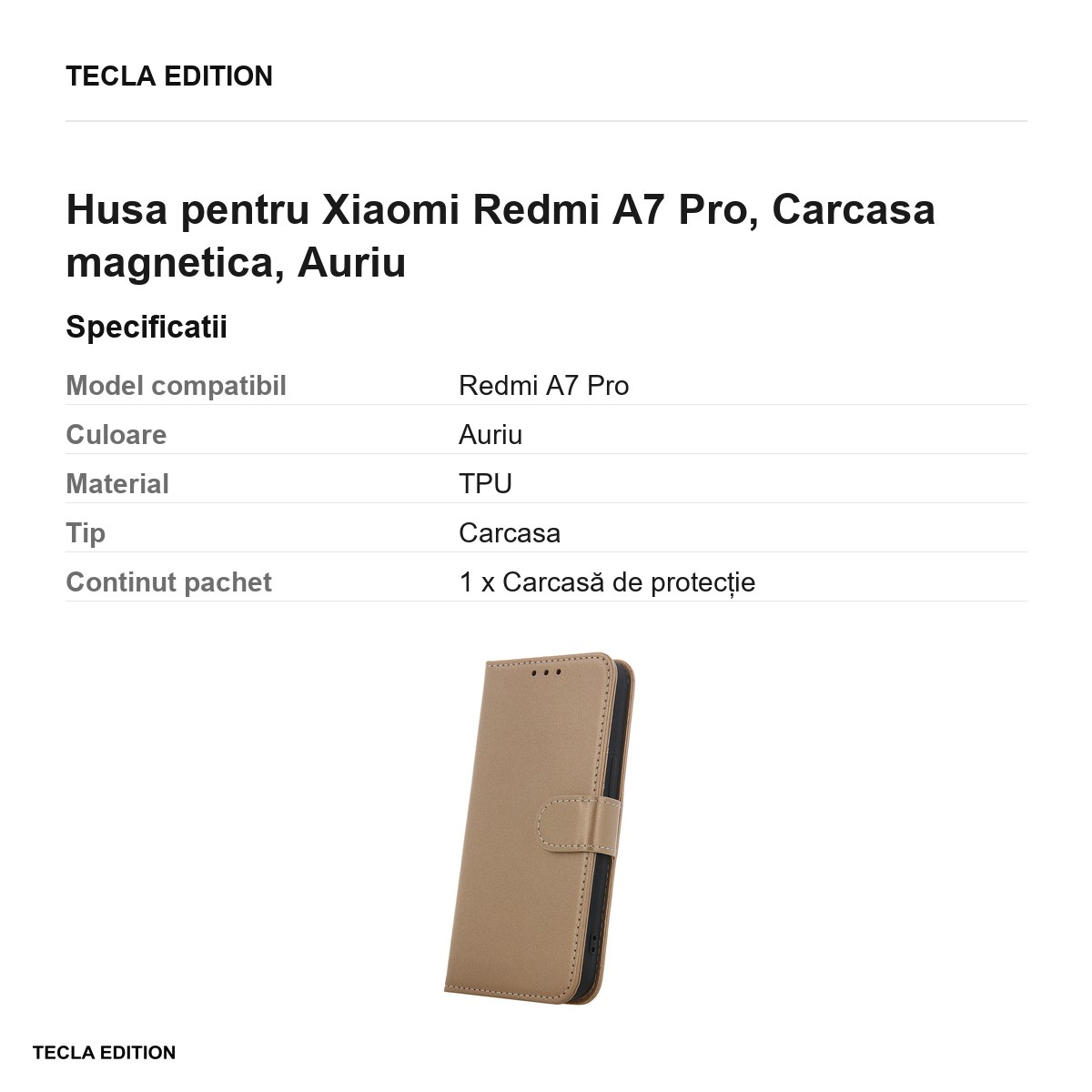 Husa Smart Classic pentru Xiaomi Redmi A7 Pro, tip carte cu inchidere magnetica, Auriu [2]
