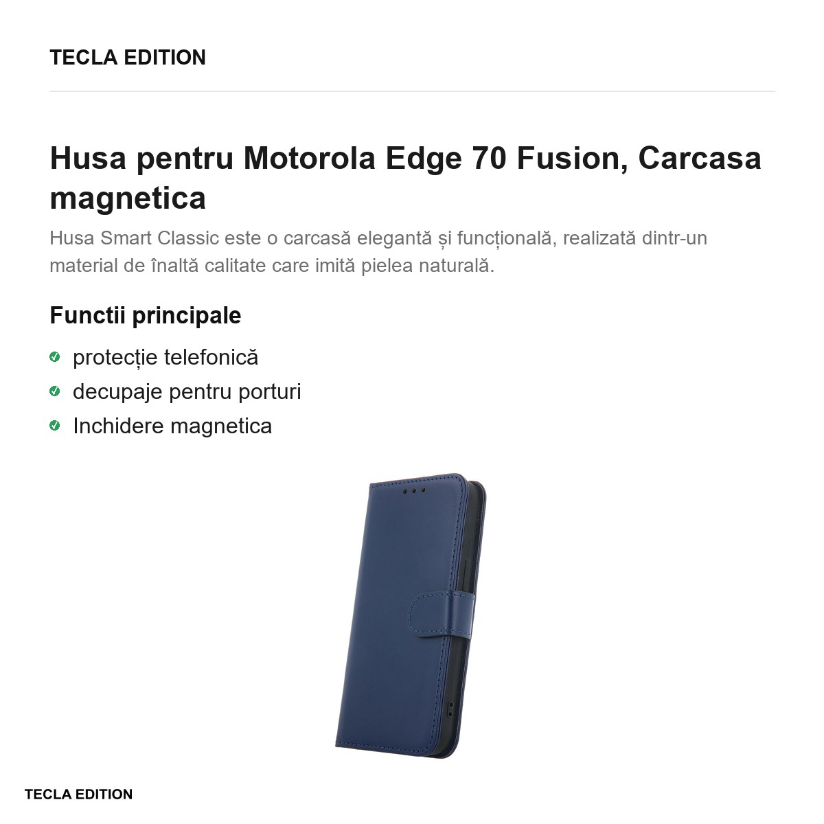 Husa Smart Classic Fusion pentru Motorola Edge 70 Fusion, tip carte cu inchidere magnetica, Albastru [1]