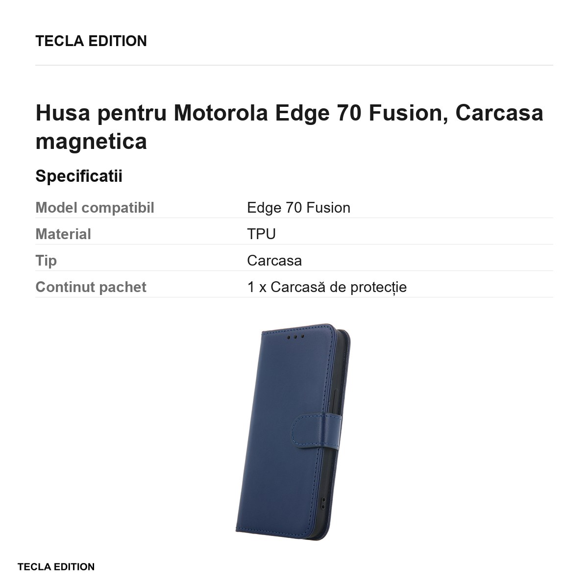 Husa Smart Classic Fusion pentru Motorola Edge 70 Fusion, tip carte cu inchidere magnetica, Albastru [2]