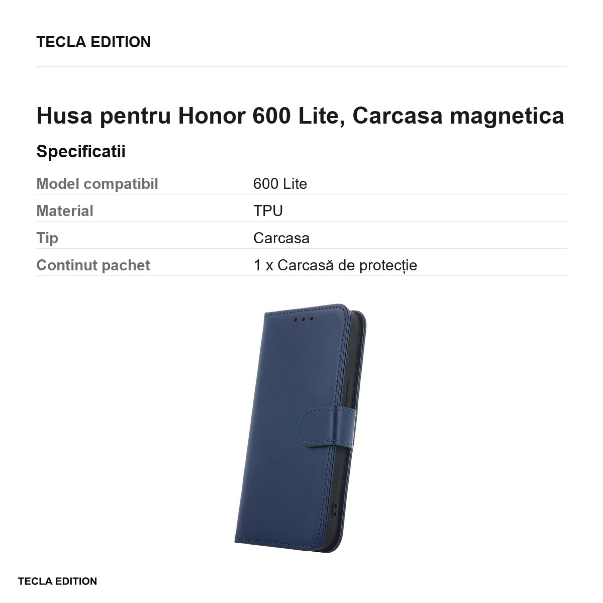 Husa Smart Classic pentru Honor 600 Lite, tip carte cu inchidere magnetica, Albastru [2]