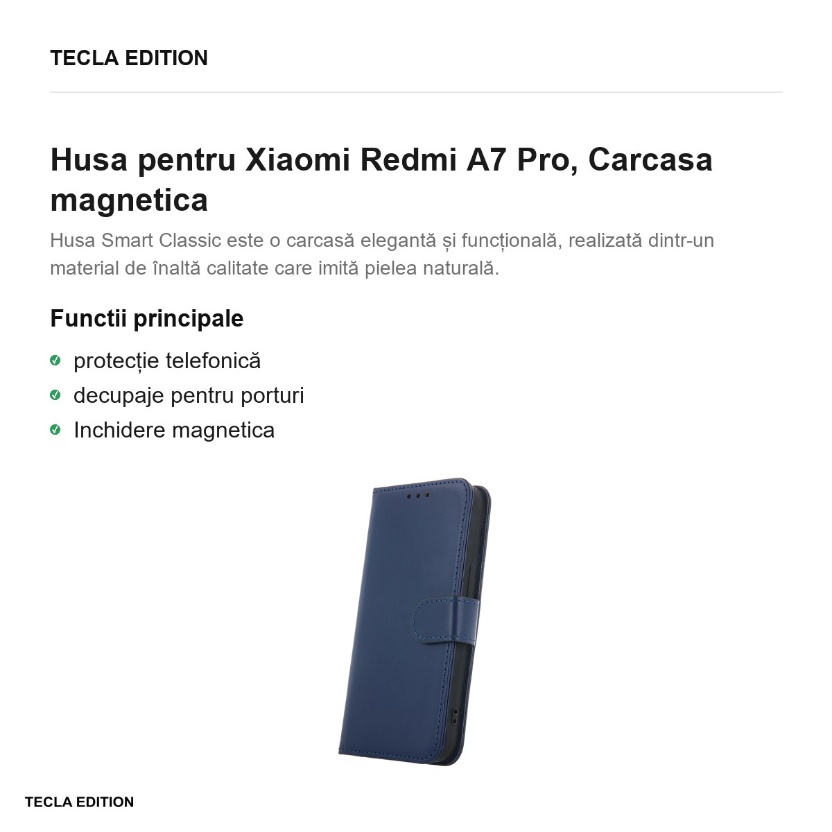 Husa Smart Classic pentru Xiaomi Redmi A7 Pro, tip carte cu inchidere magnetica, Albastru [1]
