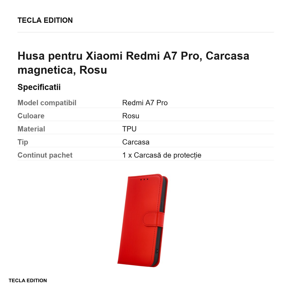 Husa Smart Classic pentru Xiaomi Redmi A7 Pro, tip carte cu inchidere magnetica, Rosu [2]