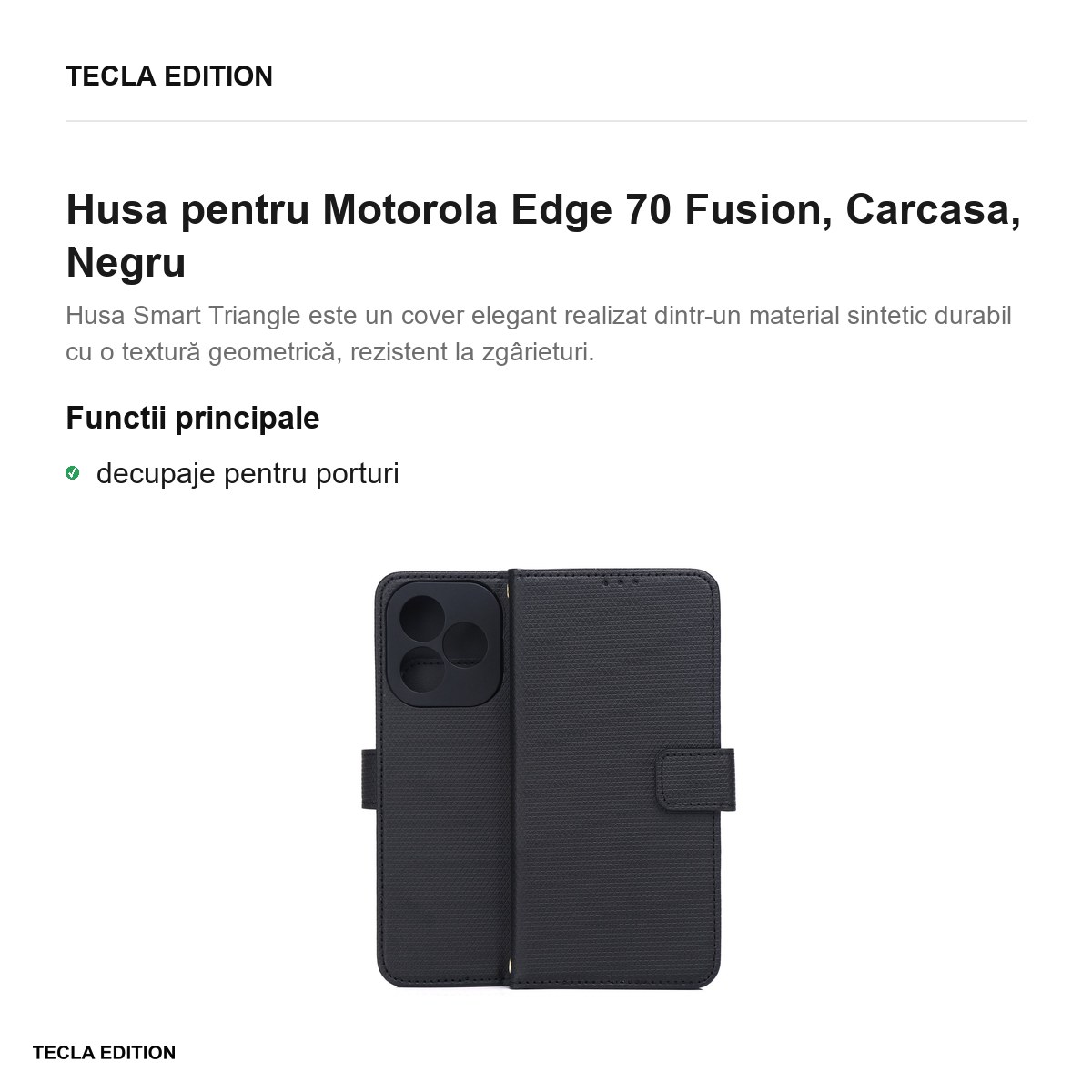 Husa Smart Triangle Fusion pentru Motorola Edge 70 Fusion, tip carte, Negru [1]