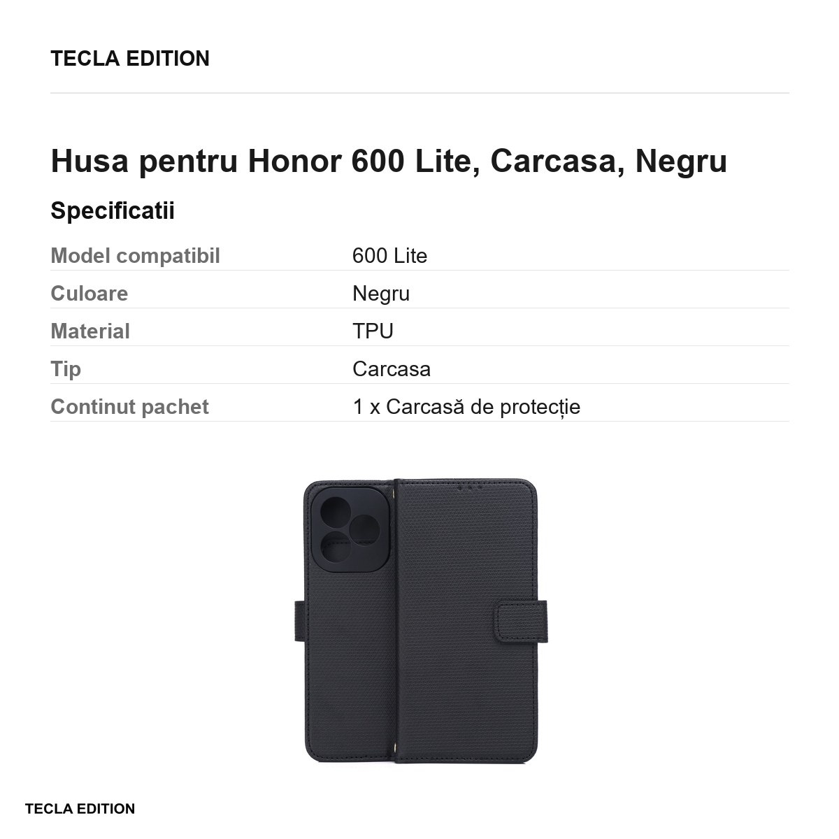 Husa Smart Triangle pentru Honor 600 Lite, tip carte, Negru [2]