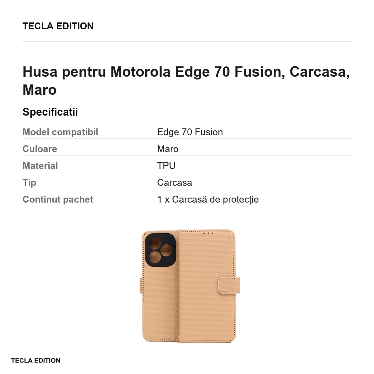 Husa Smart Triangle Fusion pentru Motorola Edge 70 Fusion, tip carte, Maro [2]