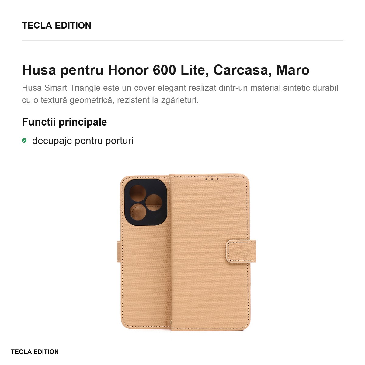 Husa Smart Triangle pentru Honor 600 Lite, tip carte, Maro [1]