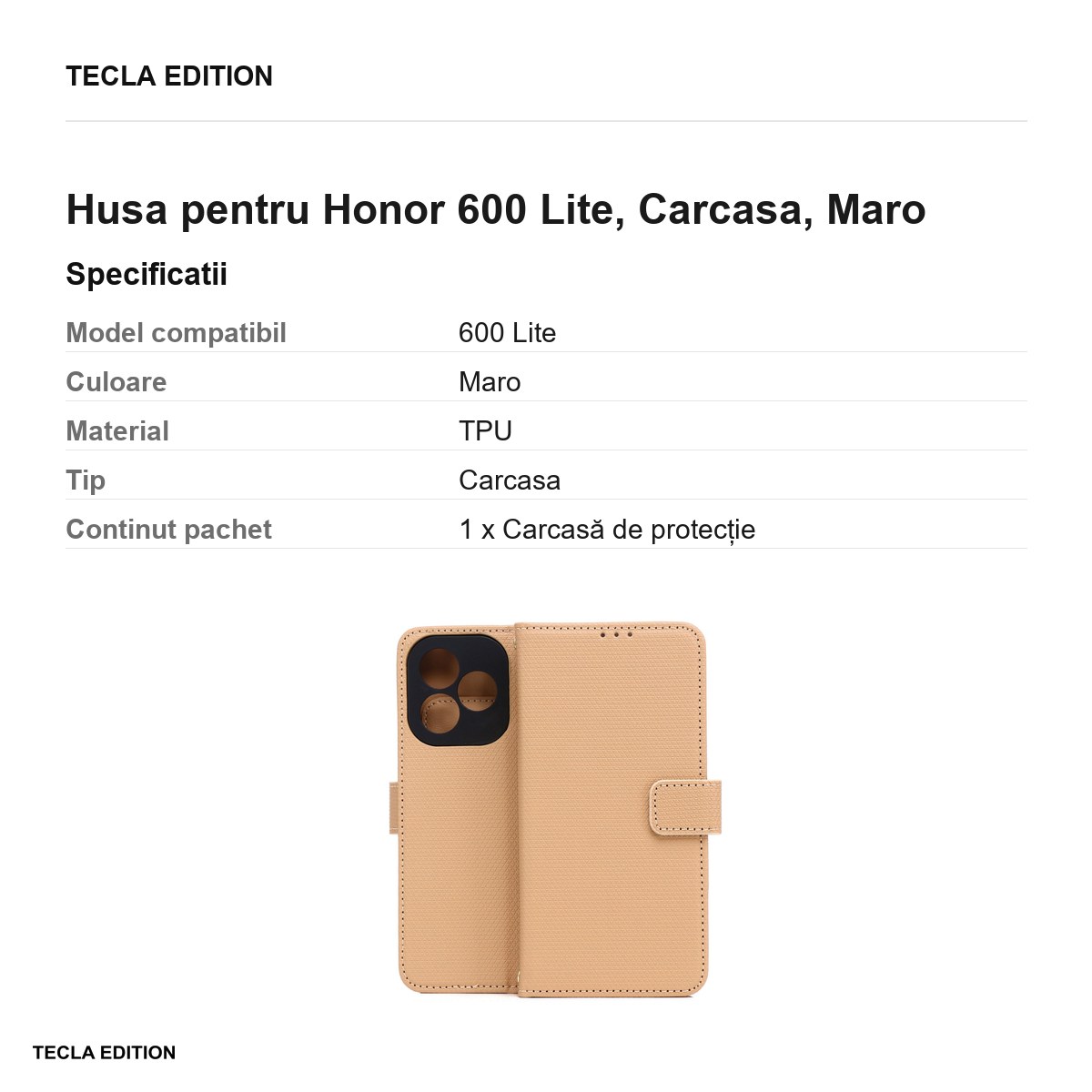 Husa Smart Triangle pentru Honor 600 Lite, tip carte, Maro [2]