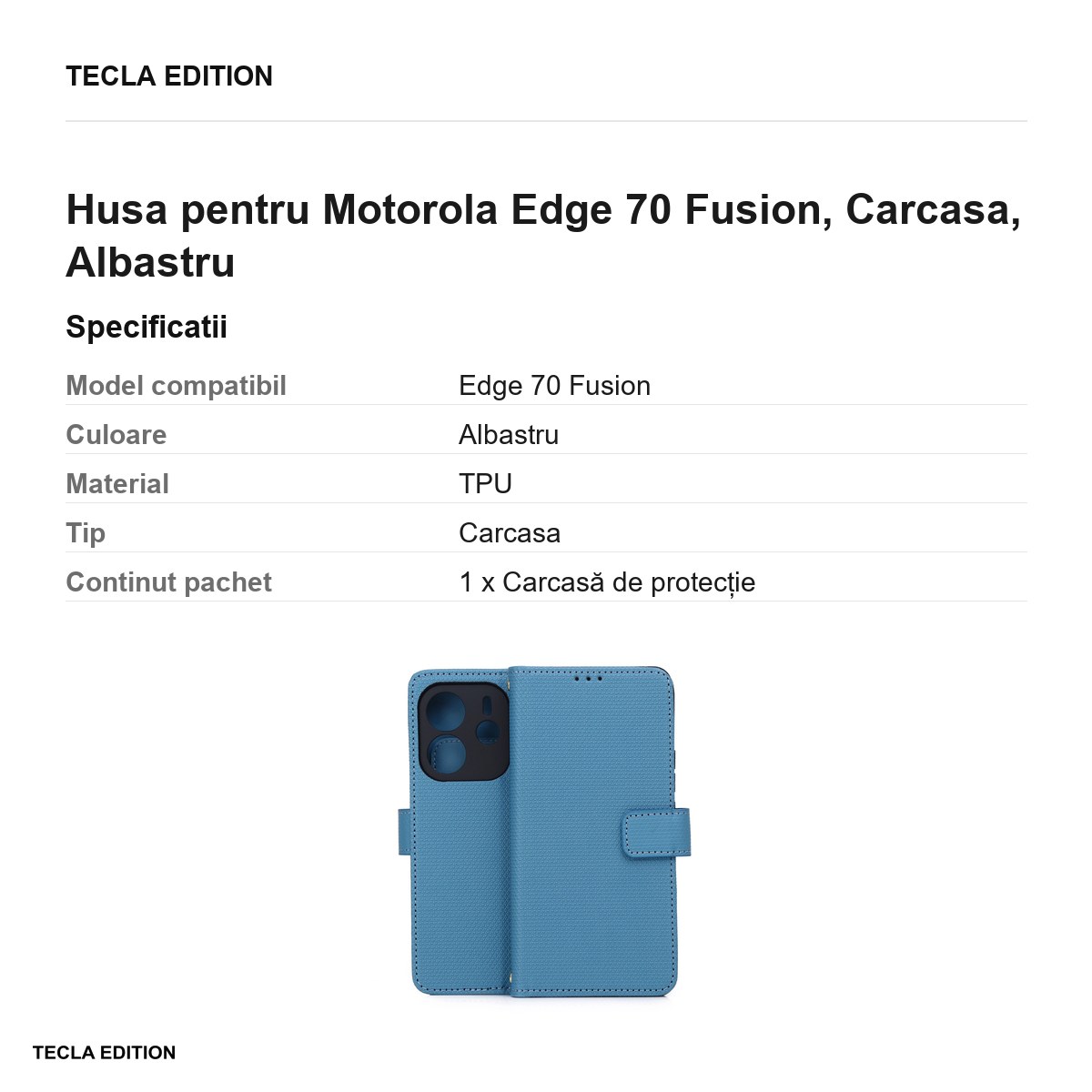Husa Smart Triangle Fusion pentru Motorola Edge 70 Fusion, tip carte, Albastru [2]