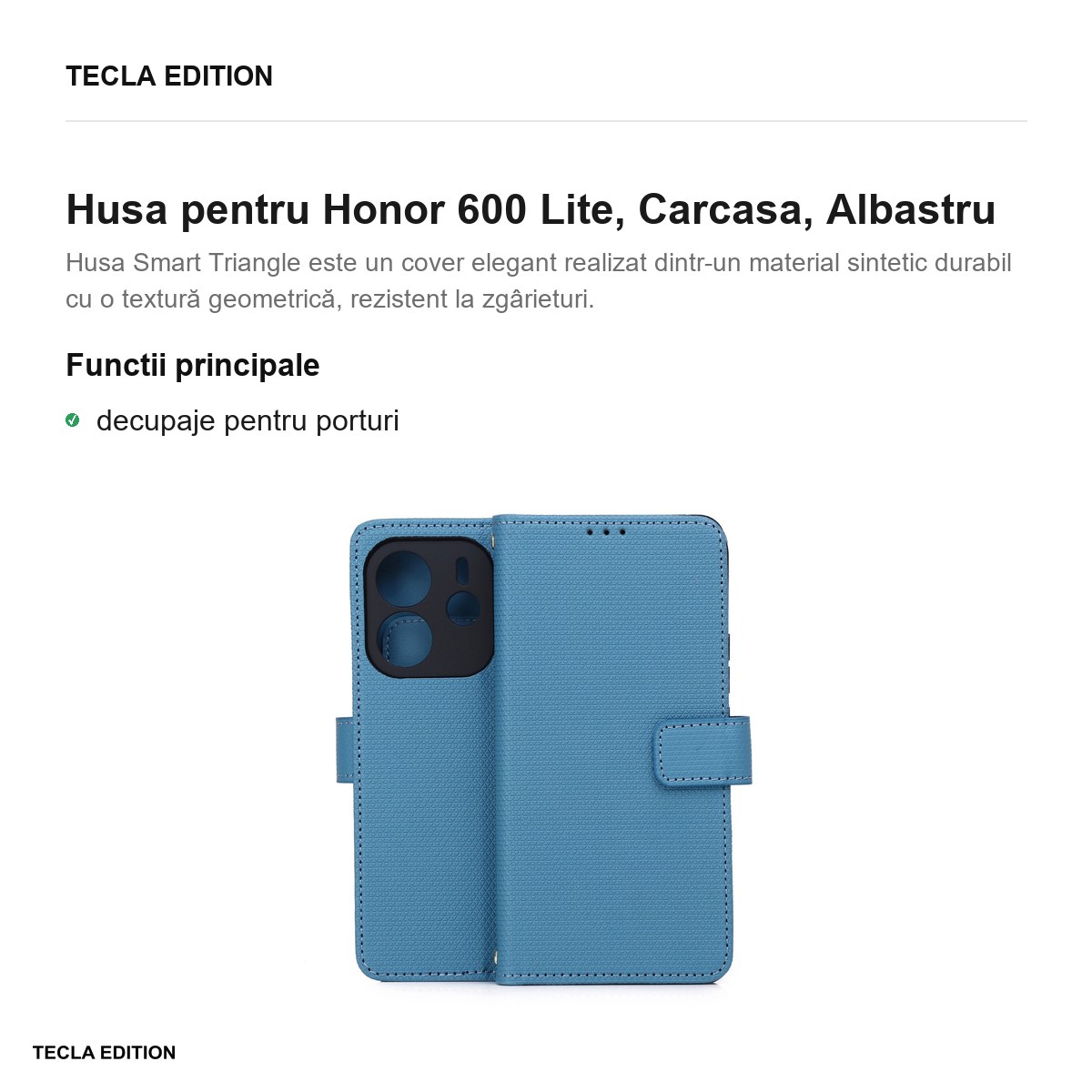 Husa Smart Triangle pentru Honor 600 Lite, tip carte, Albastru [1]