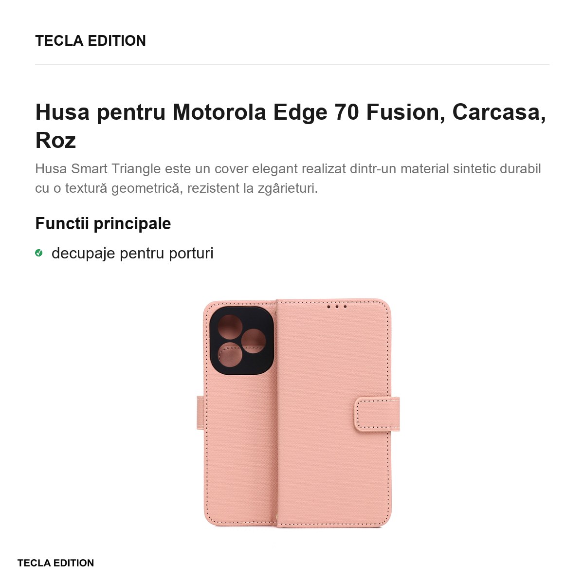Husa Smart Triangle Fusion pentru Motorola Edge 70 Fusion, tip carte, Roz [1]