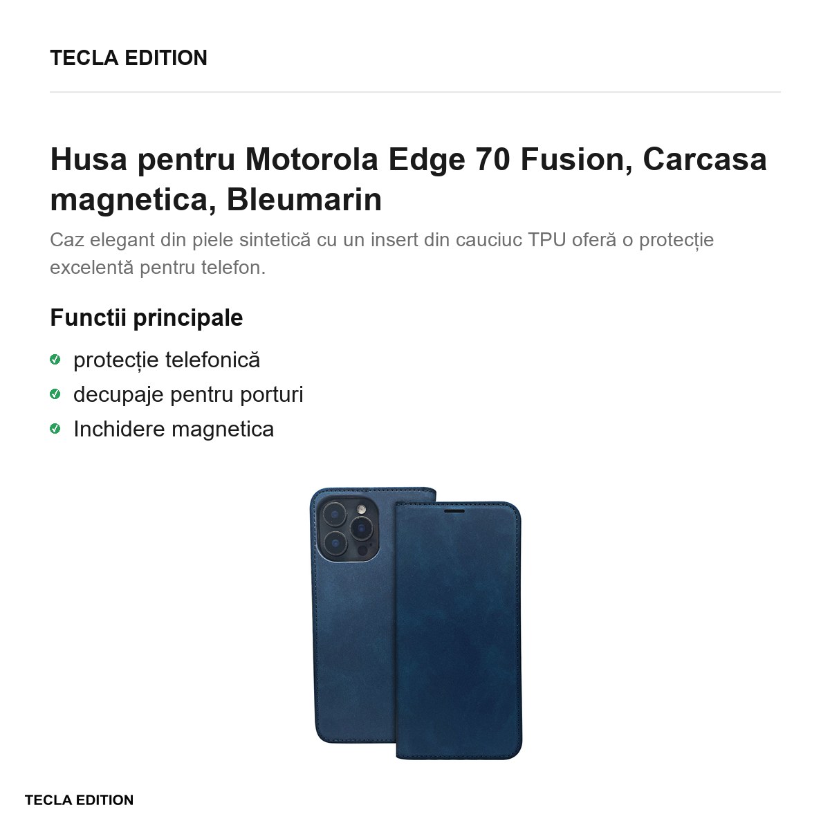 Husa Smart Suede Fusion pentru Motorola Edge 70 Fusion, tip carte cu inchidere magnetica, Bleumarin [1]