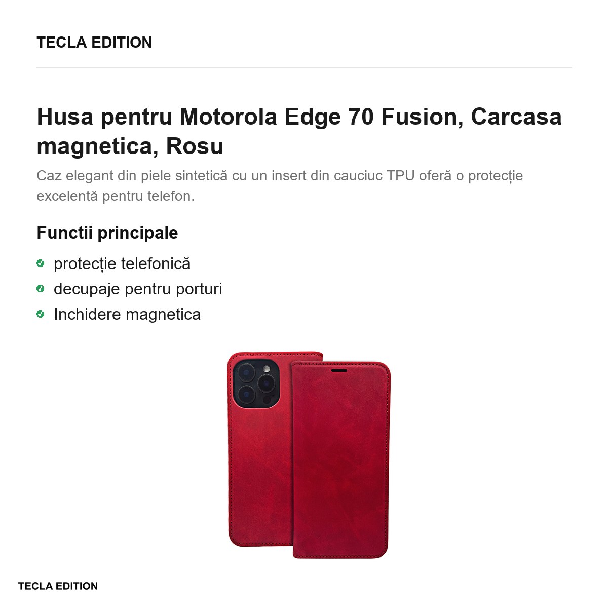 Husa Smart Suede Fusion pentru Motorola Edge 70 Fusion, tip carte cu inchidere magnetica, Rosu [1]