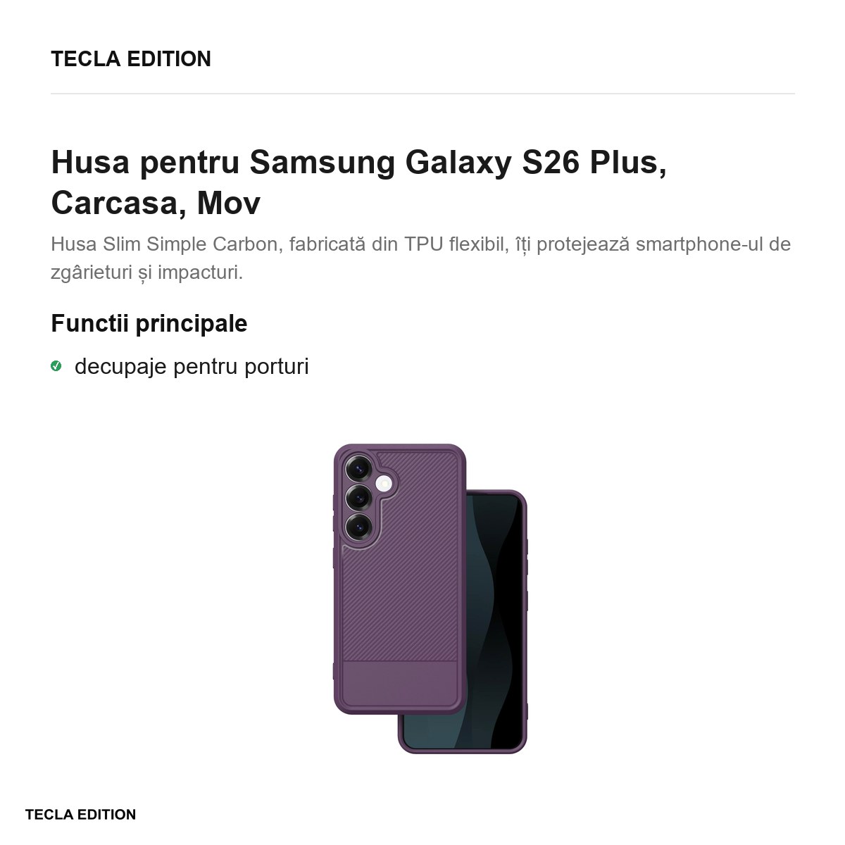 Husa Simple Carbon pentru Samsung Galaxy S26 Plus, Carcasa, Mov [1]