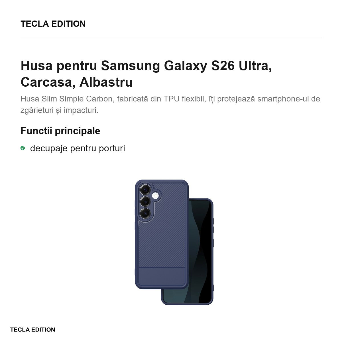Husa Simple Carbon pentru Samsung Galaxy S26 Ultra, Carcasa, Albastru [1]