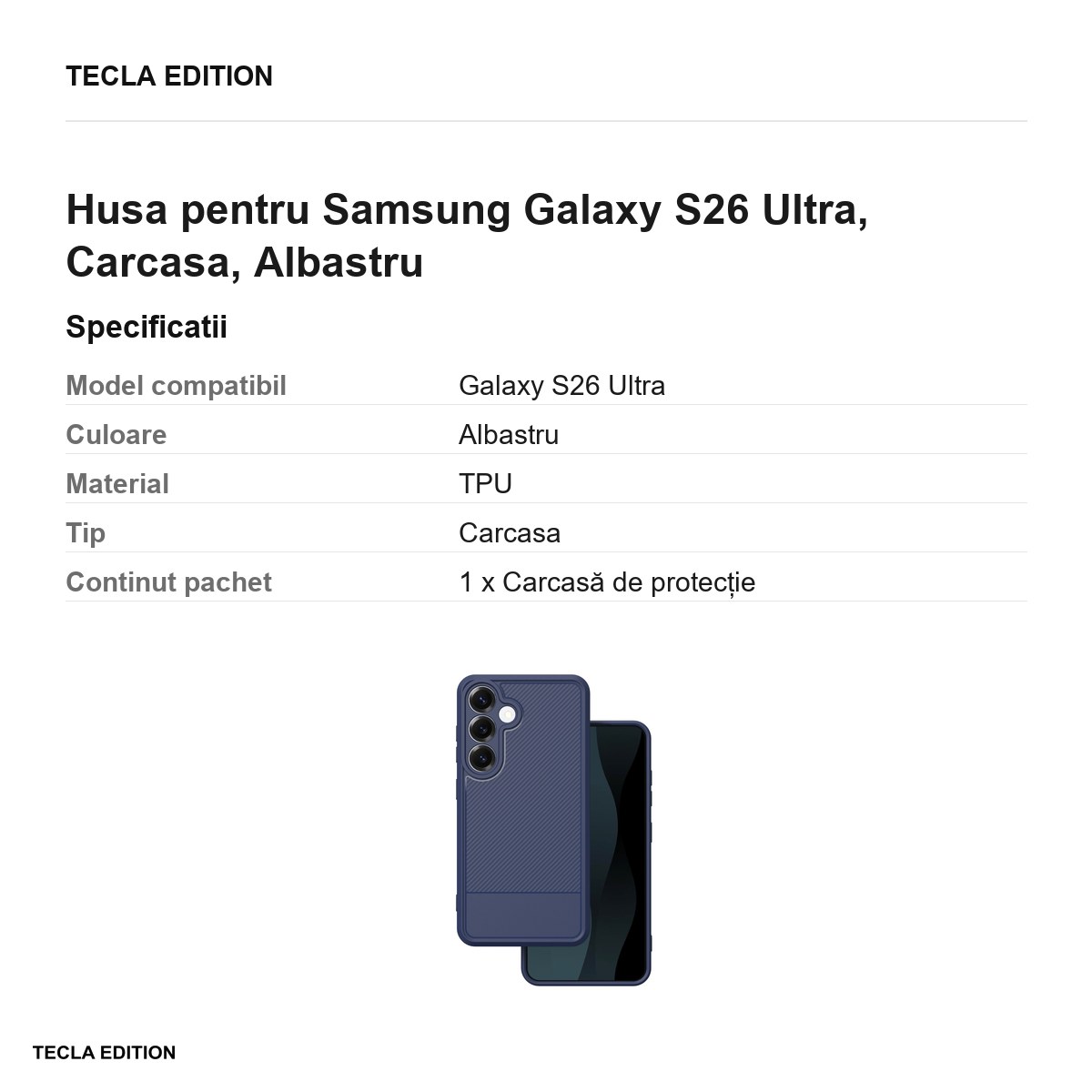 Husa Simple Carbon pentru Samsung Galaxy S26 Ultra, Carcasa, Albastru [2]