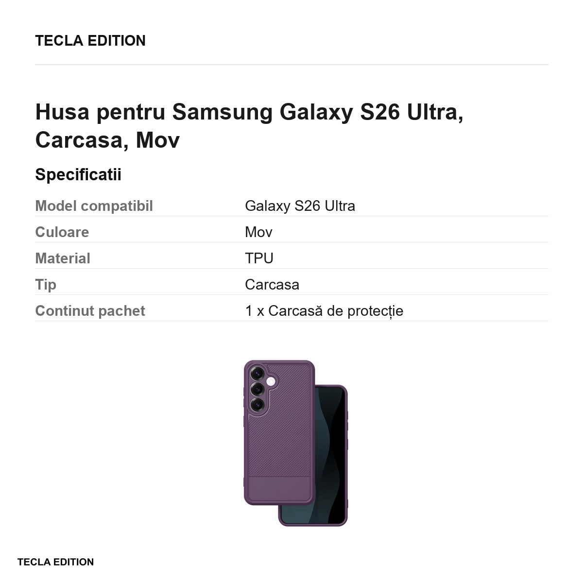 Husa Simple Carbon pentru Samsung Galaxy S26 Ultra, Carcasa, Mov [2]