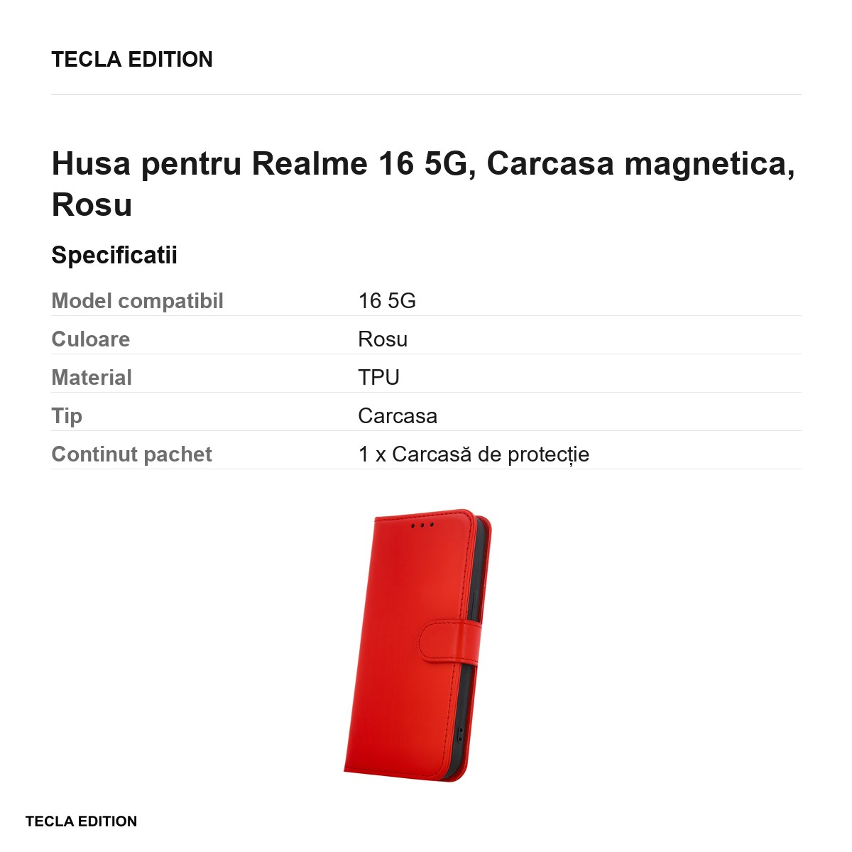 Husa Smart Classic pentru Realme 16 5G, tip carte cu inchidere magnetica, Rosu [2]