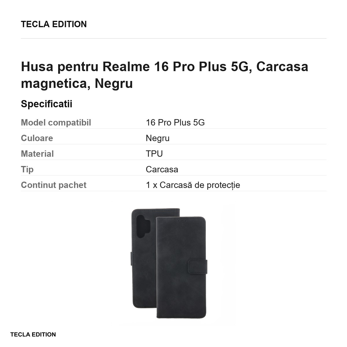 Husa Smart Velvet pentru Realme 16 Pro Plus 5G, tip carte cu inchidere magnetica, Negru [2]