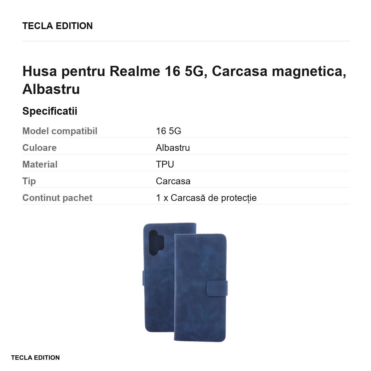 Husa Smart Velvet pentru Realme 16 5G, tip carte cu inchidere magnetica, Albastru [2]