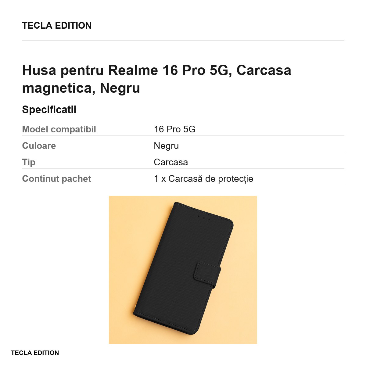 Husa Smart Triangle pentru Realme 16 Pro 5G, tip carte cu inchidere magnetica, Negru [2]