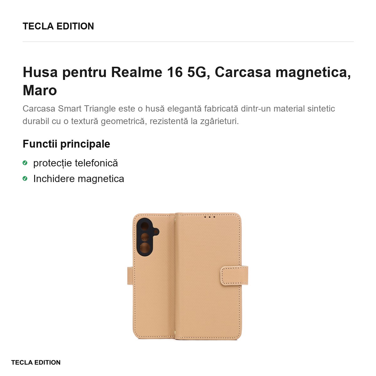Husa Smart Triangle pentru Realme 16 5G, tip carte cu inchidere magnetica, Maro [1]