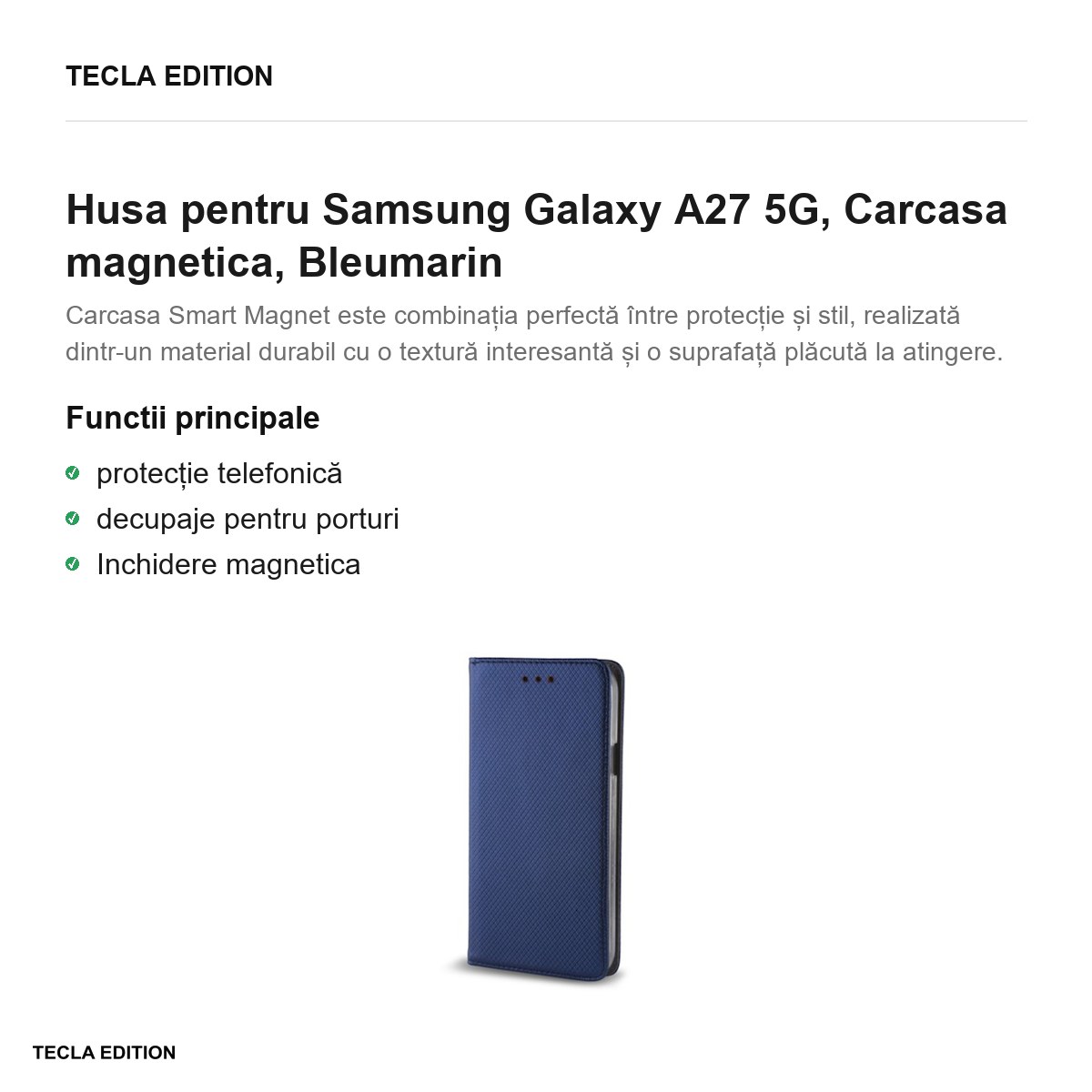 Husa Smart Magnet pentru Samsung Galaxy A27 5G, tip carte cu inchidere magnetica, Bleumarin [1]