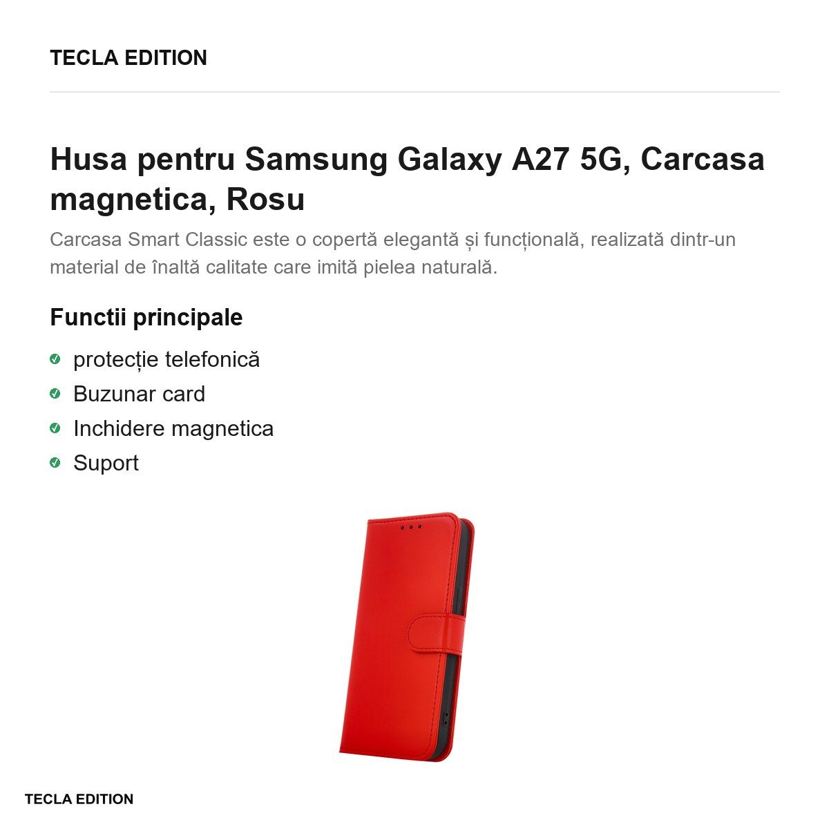 Husa Smart Classic pentru Samsung Galaxy A27 5G, tip carte cu inchidere magnetica, Rosu [1]