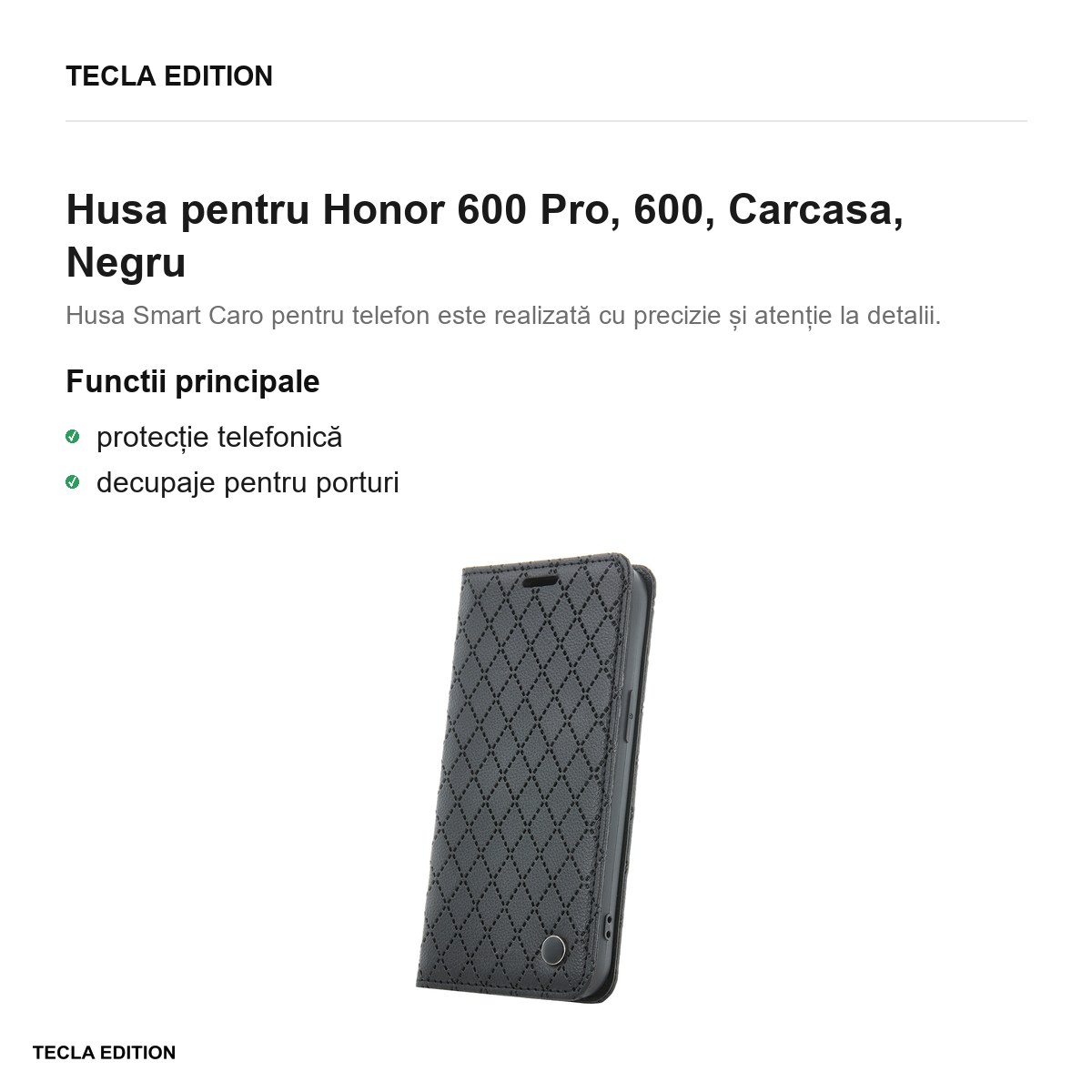 Husa Smart Caro pentru Honor 600 Pro, 600, tip carte, Negru [1]