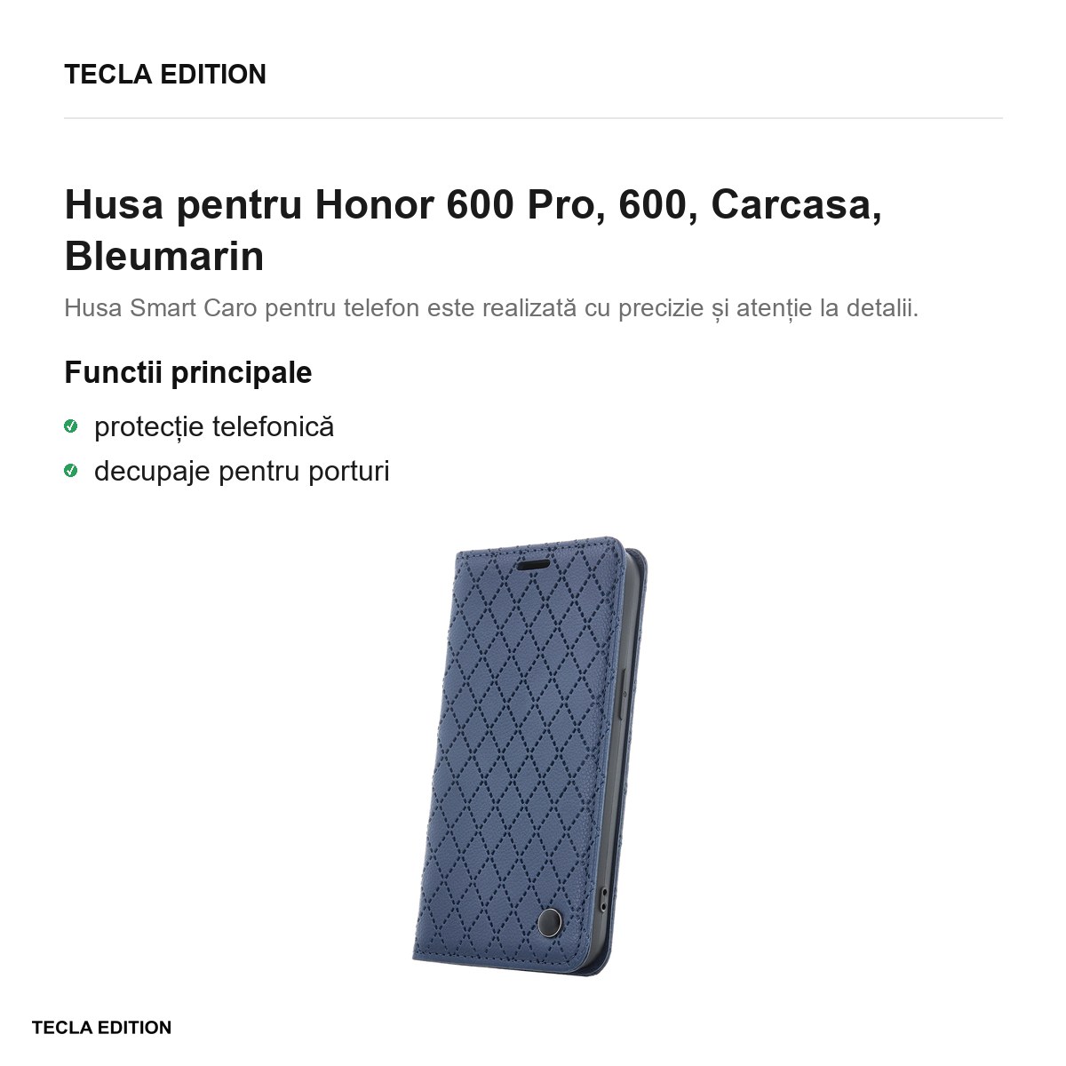 Husa Smart Caro pentru Honor 600 Pro, 600, tip carte, Bleumarin [1]