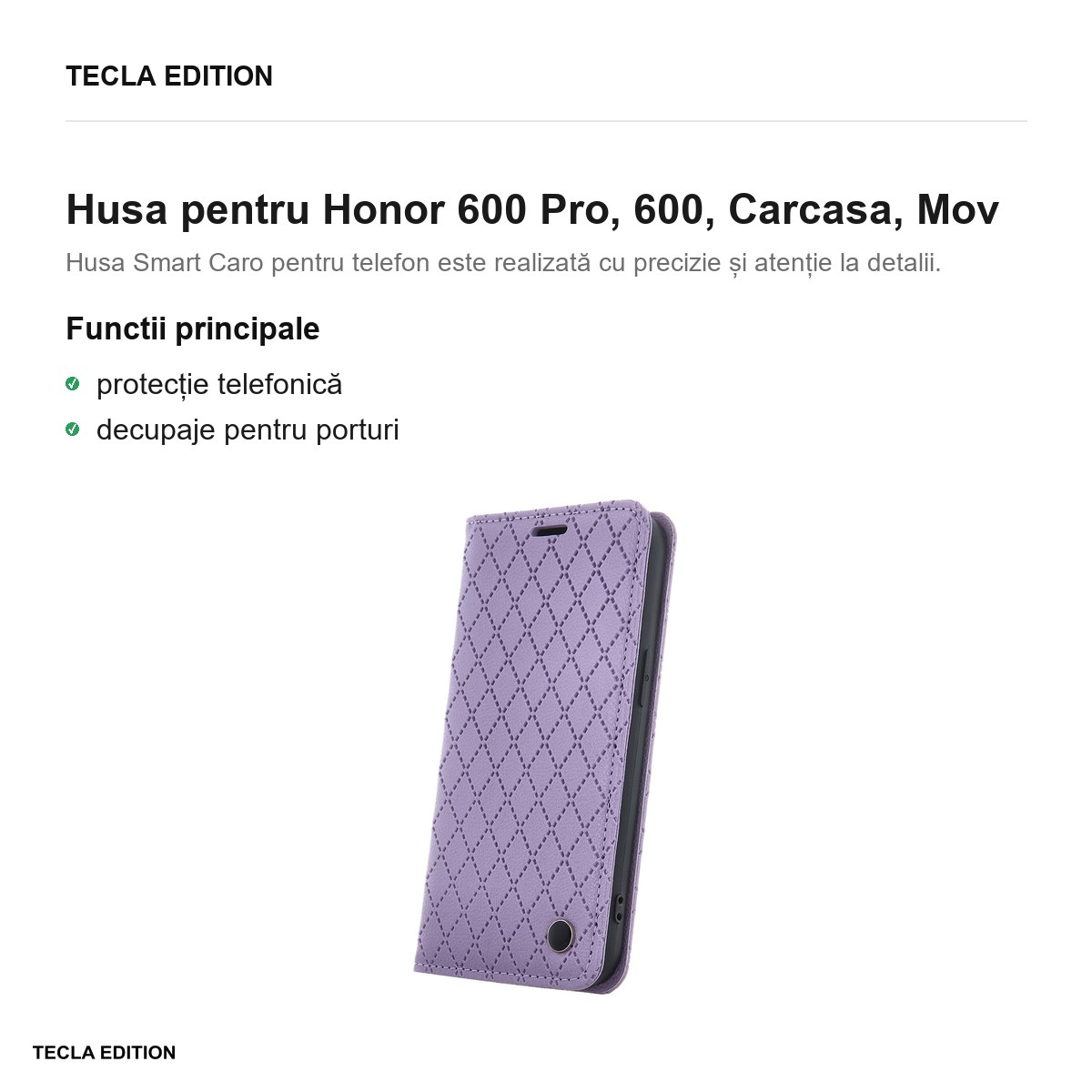 Husa Smart Caro pentru Honor 600 Pro, 600, tip carte, Mov [1]