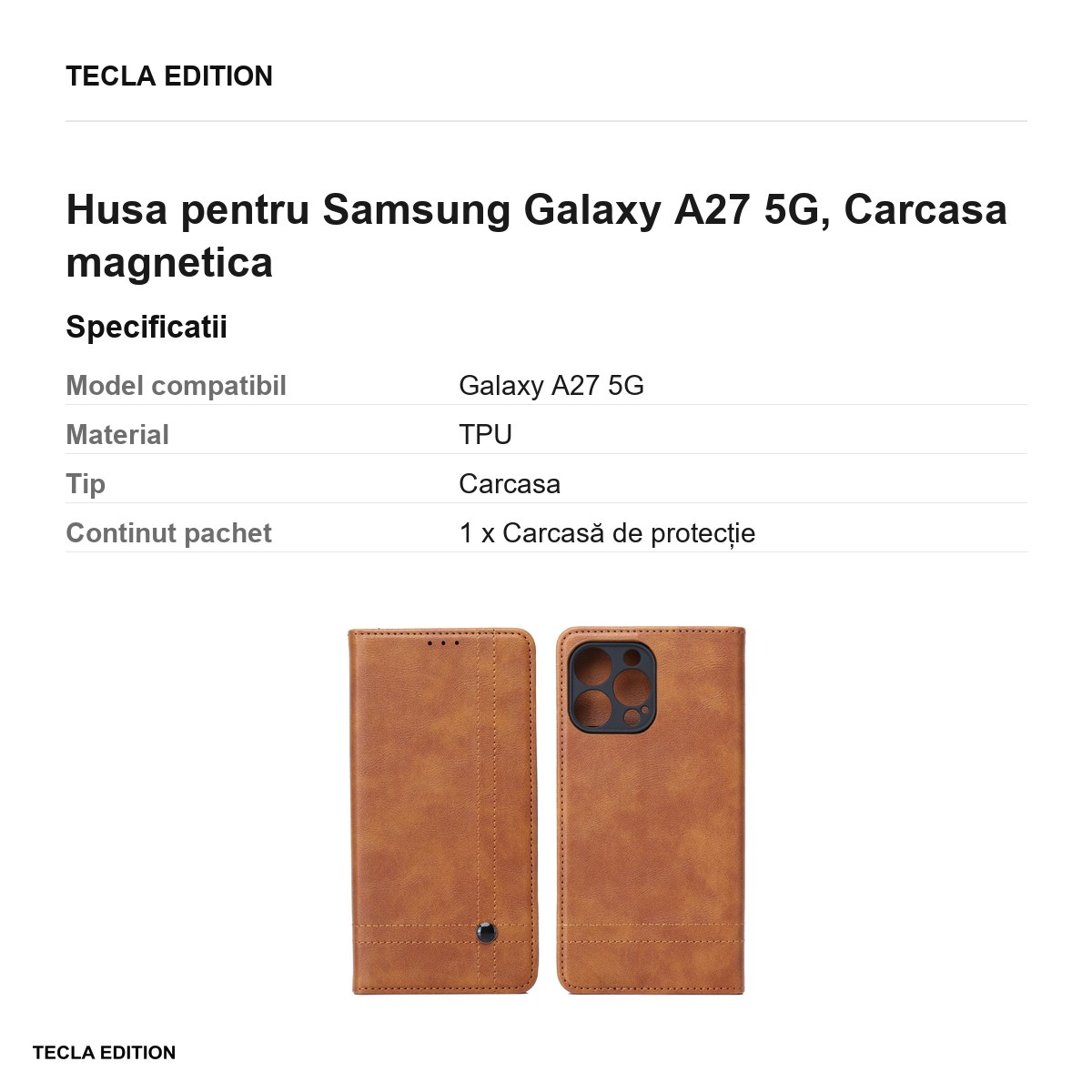 Husa Smart Seam pentru Samsung Galaxy A27 5G, tip carte cu inchidere magnetica, Maro [2]