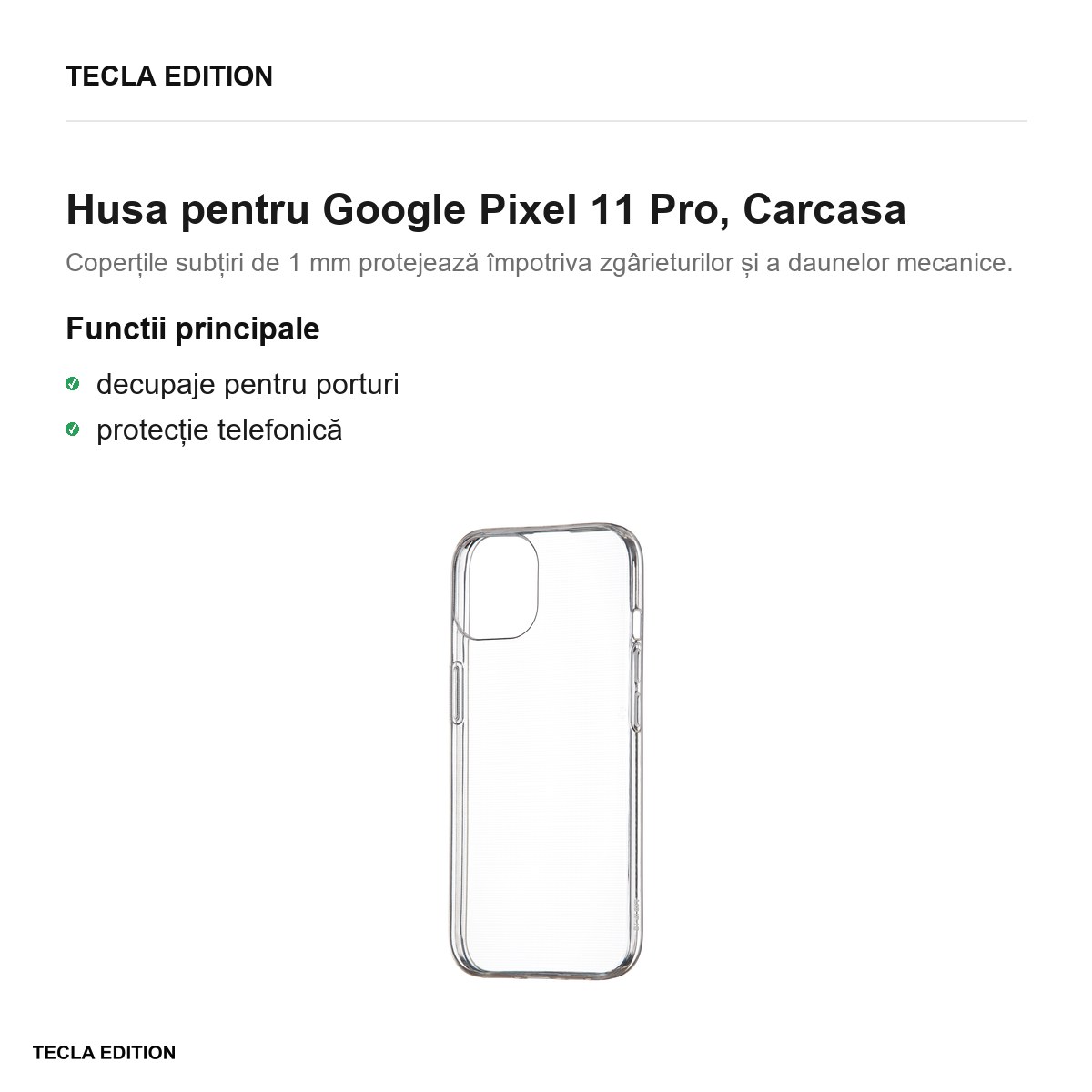 Husa Slim 1 mm pentru Google Pixel 11 Pro, Carcasa, Transparent [1]