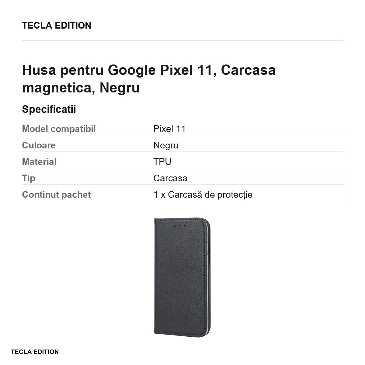 Husa Smart Magnetic pentru Google Pixel 11, tip carte cu inchidere magnetica, Negru [2]