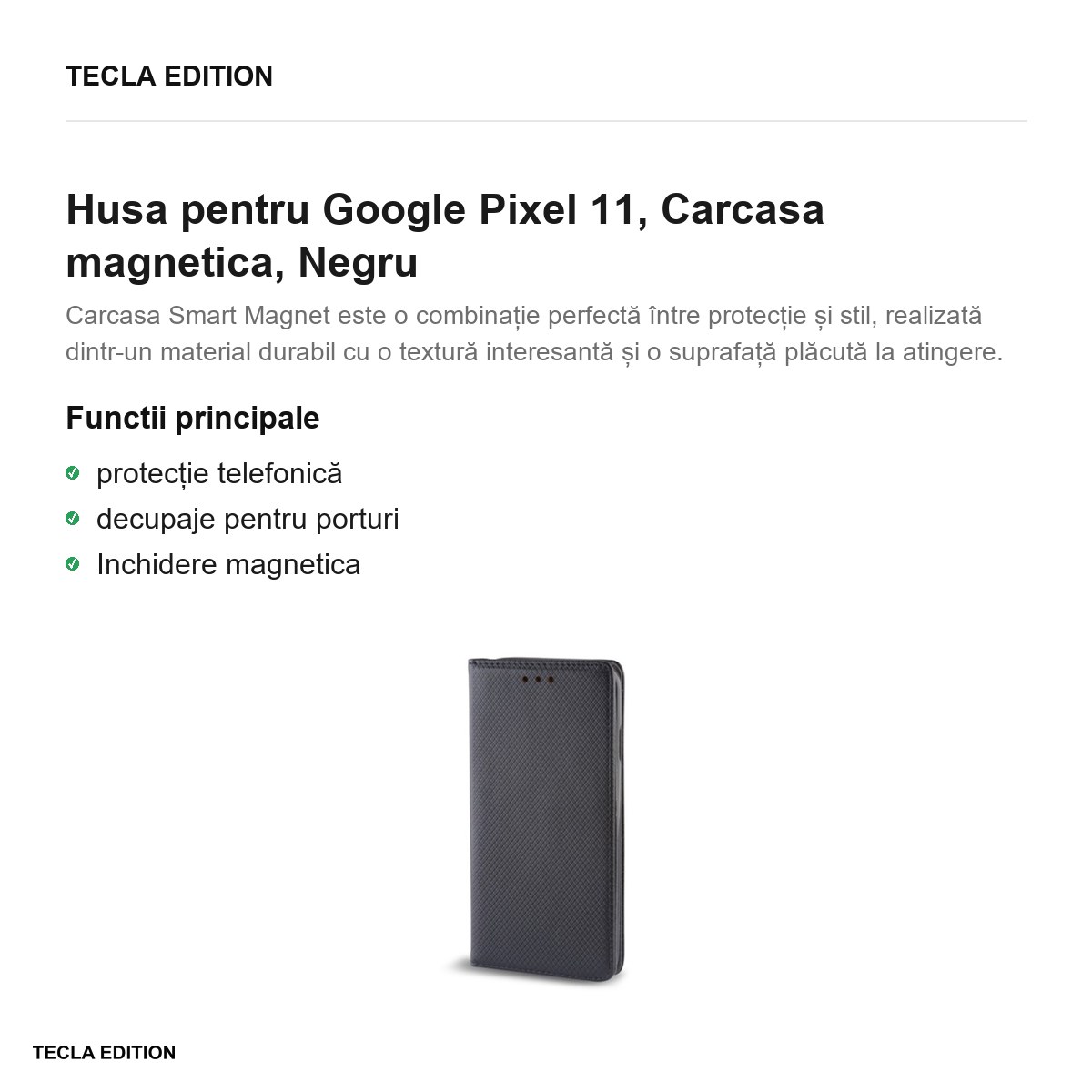 Husa Smart Magnet pentru Google Pixel 11, tip carte cu inchidere magnetica, Negru [1]