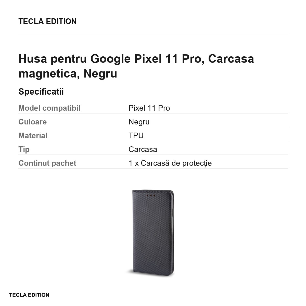 Husa Smart Magnet pentru Google Pixel 11 Pro, tip carte cu inchidere magnetica, Negru [2]