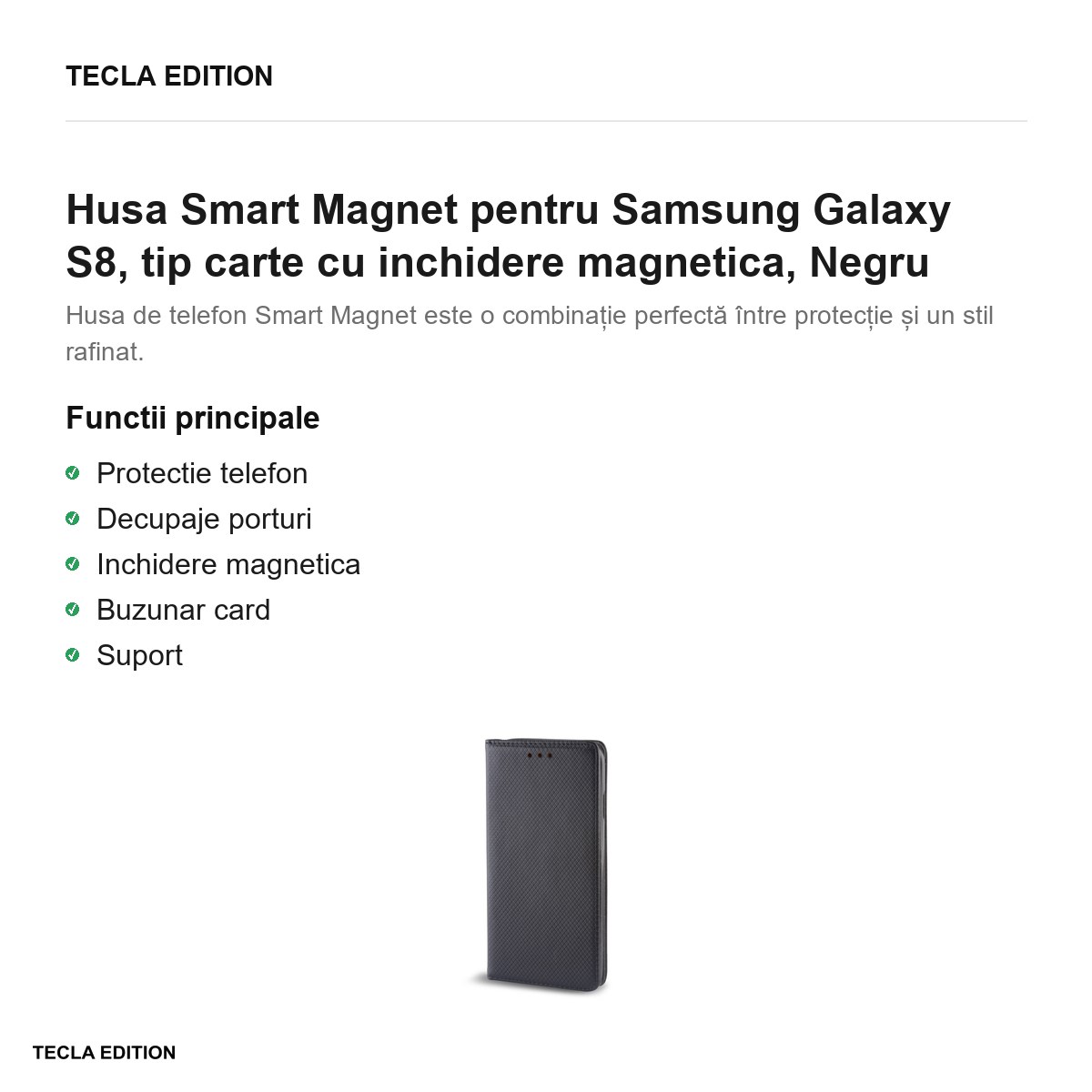 Husa Smart Magnet pentru Samsung Galaxy S8, tip carte cu inchidere magnetica, Negru [1]
