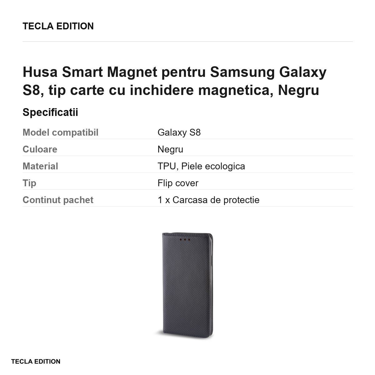 Husa Smart Magnet pentru Samsung Galaxy S8, tip carte cu inchidere magnetica, Negru [2]