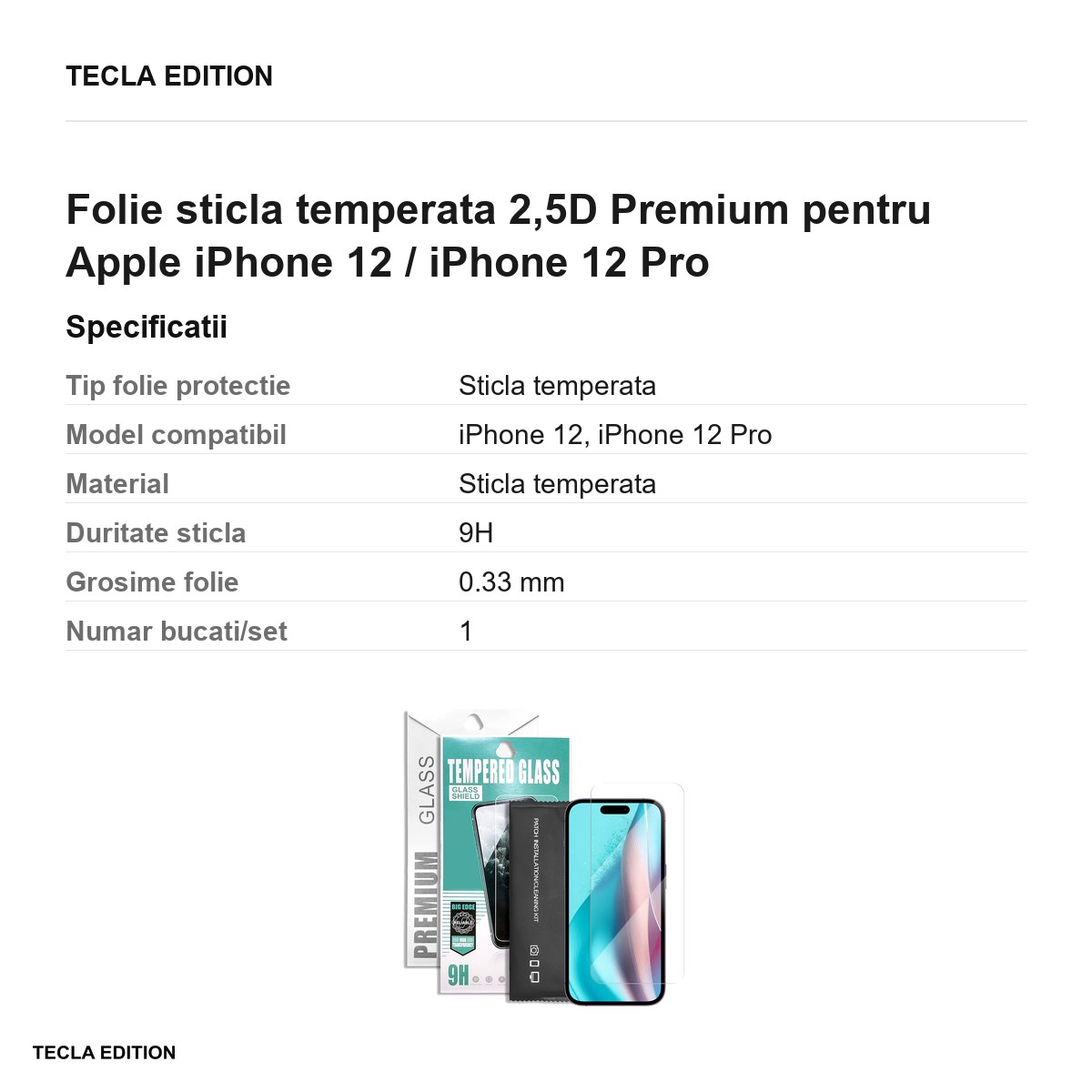 Folie sticla temperata 2,5D Premium pentru Apple iPhone 12 / iPhone 12 Pro [2]