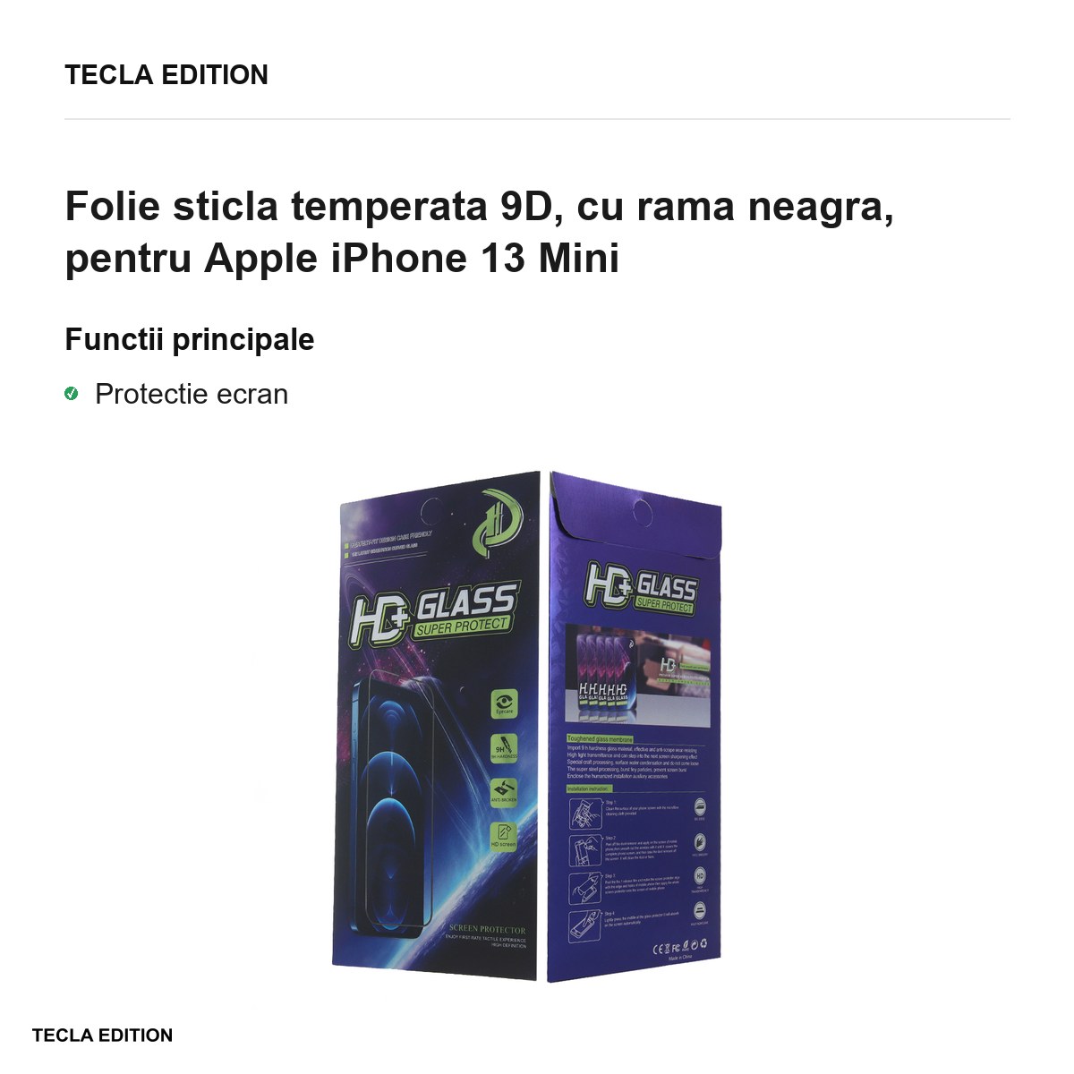 Folie sticla temperata 9D, cu rama neagra, pentru Apple iPhone 13 Mini [1]