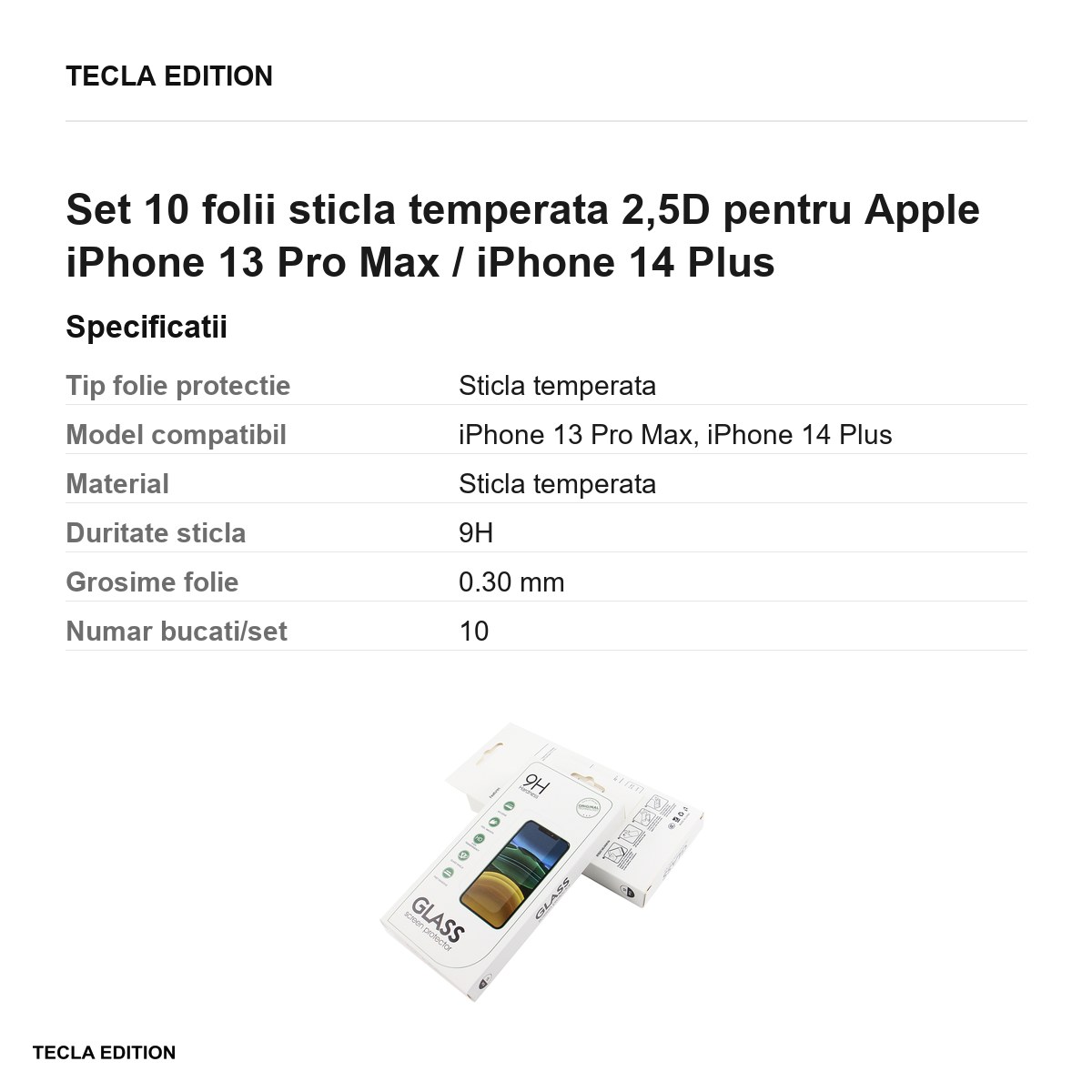 Set 10 folii sticla temperata 2,5D pentru Apple iPhone 13 Pro Max / iPhone 14 Plus [2]