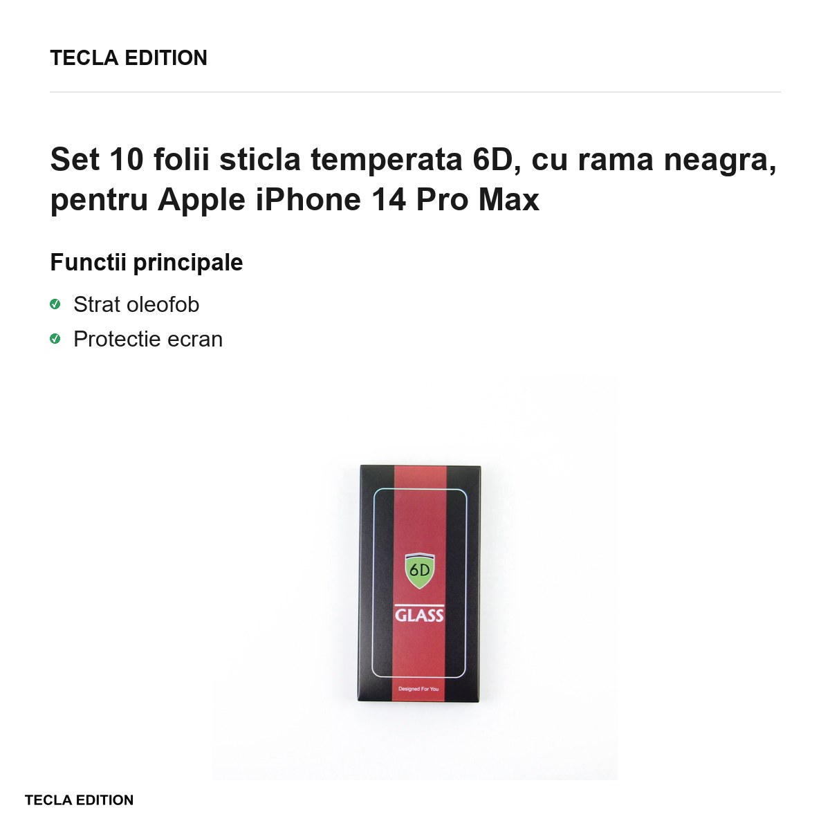 Set 10 folii sticla temperata 6D, cu rama neagra, pentru Apple iPhone 14 Pro Max [1]