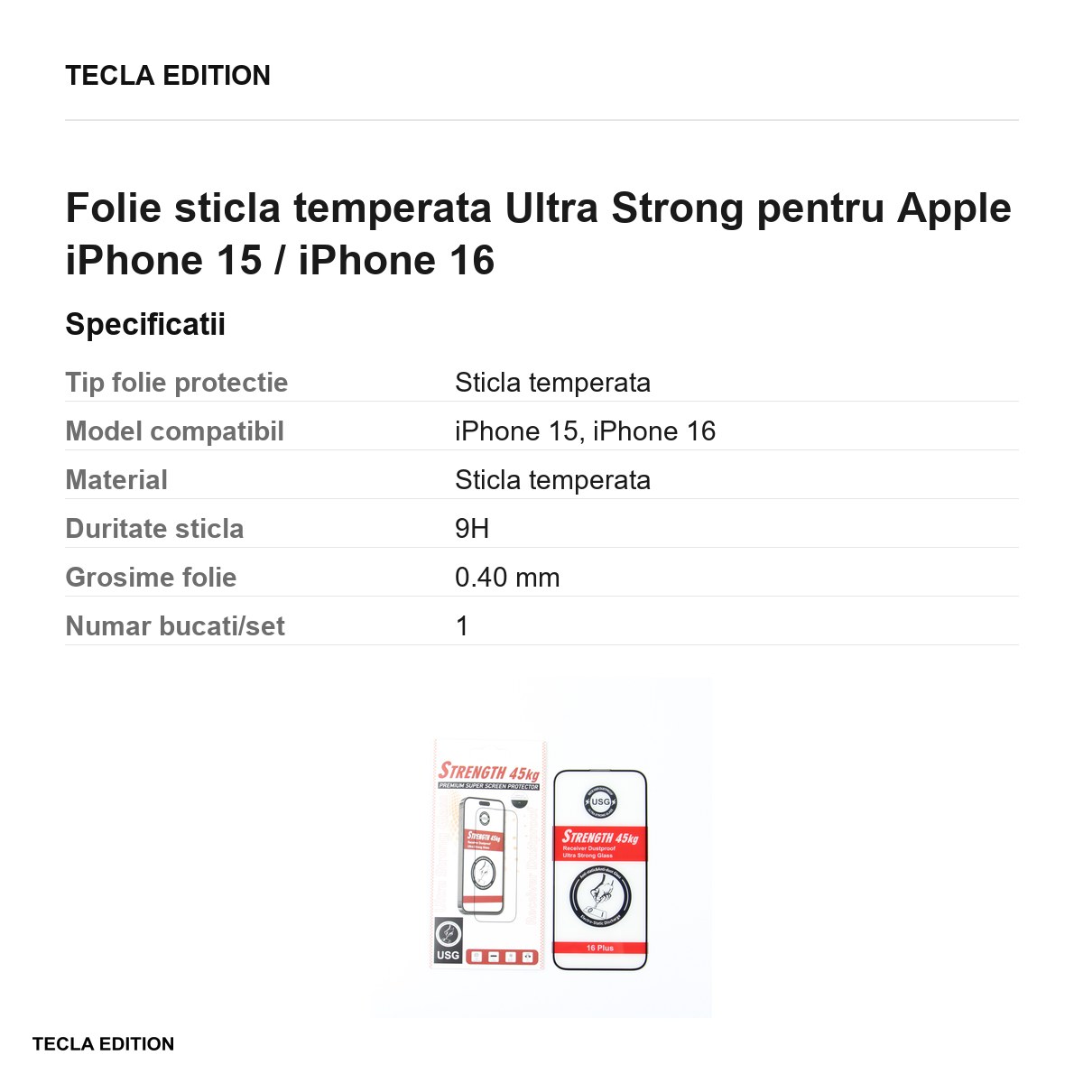 Folie sticla temperata Ultra Strong pentru Apple iPhone 15 / iPhone 16 [2]