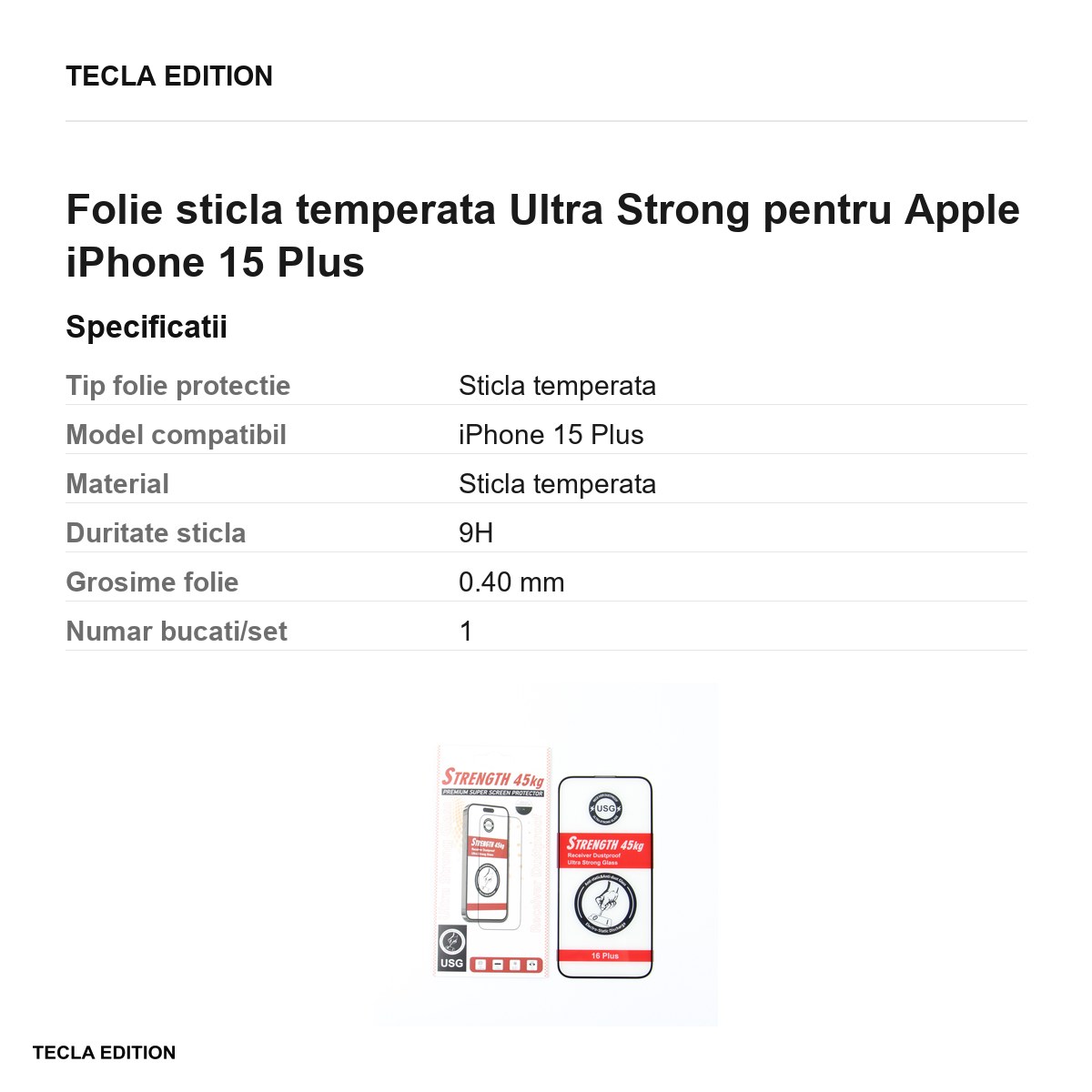 Folie sticla temperata Ultra Strong pentru Apple iPhone 15 Plus [2]
