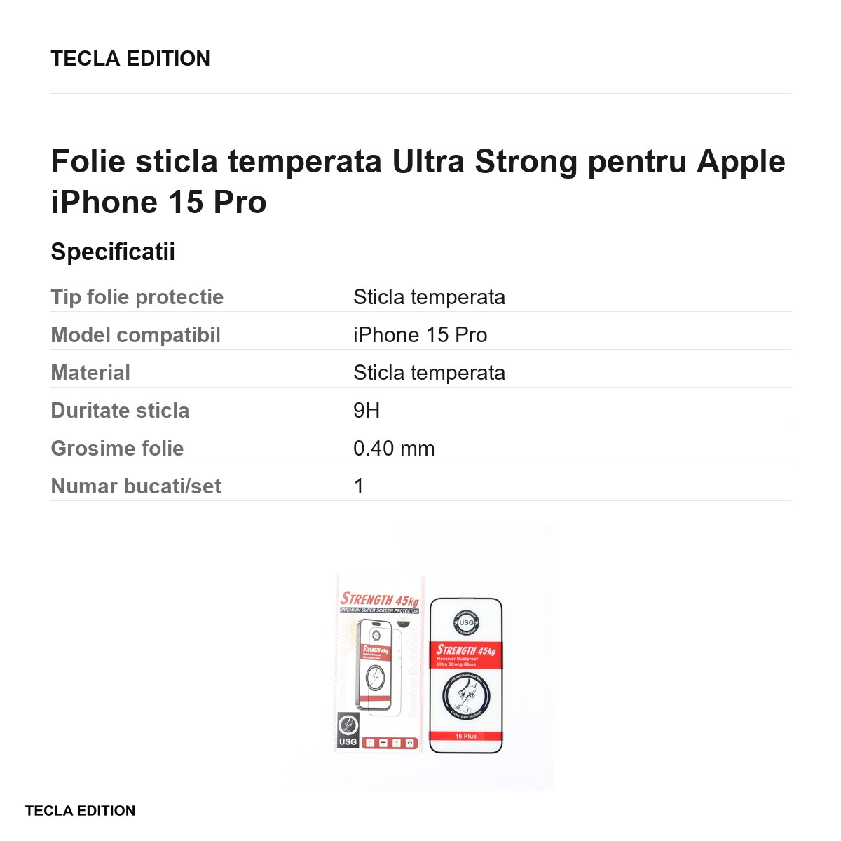 Folie sticla temperata Ultra Strong pentru Apple iPhone 15 Pro [2]