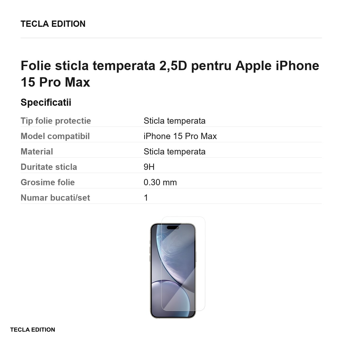 Folie sticla temperata 2,5D pentru Apple iPhone 15 Pro Max [2]