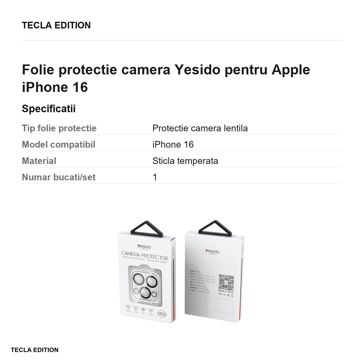 Folie protectie camera Yesido pentru Apple iPhone 16 [2]