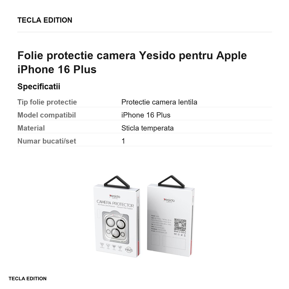 Folie protectie camera Yesido pentru Apple iPhone 16 Plus [2]