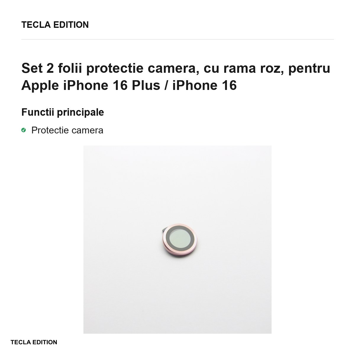 Set 2 folii protectie camera, cu rama roz, pentru Apple iPhone 16 Plus / iPhone 16 [1]